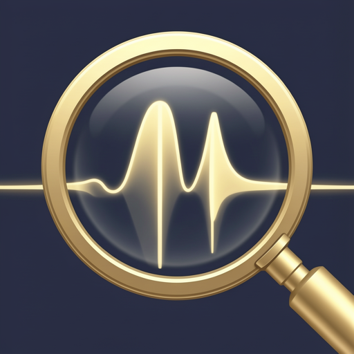 SherlockEQ app icon — a gold magnifying glass over an audio waveform on a navy field.